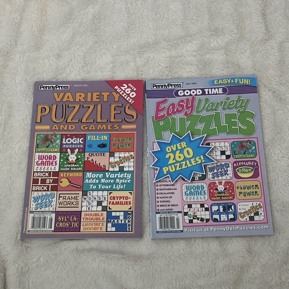 Penny Press Puzzle Books Lot Of Easy Variety And Variety Games 2 Pack
